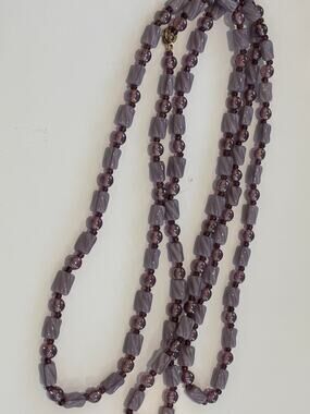 Vintage Glass Beads Flapper Necklace Purple
